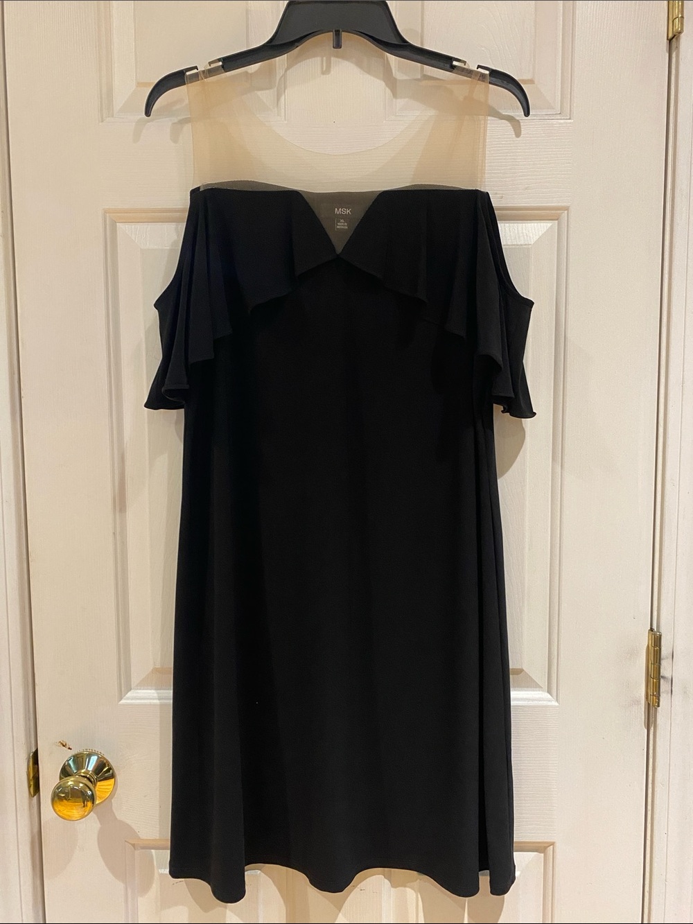 MSK Black Strapless Ruffle Shift Dress